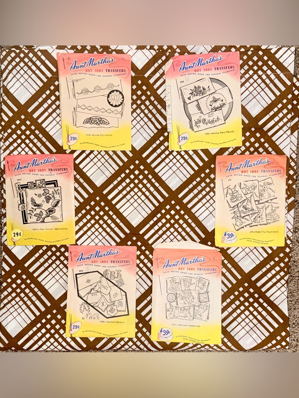 Vintage Aunt Martha’s Hot Iron Embroidery Transfers Lot of 6 Retro Needlework